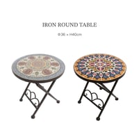 IRON ROUND TABLE / タイル天板 / テーブル / 折りたたみ式 / サイドテーブル / ガーデン お庭 テーブル / アンティーク ブロカント