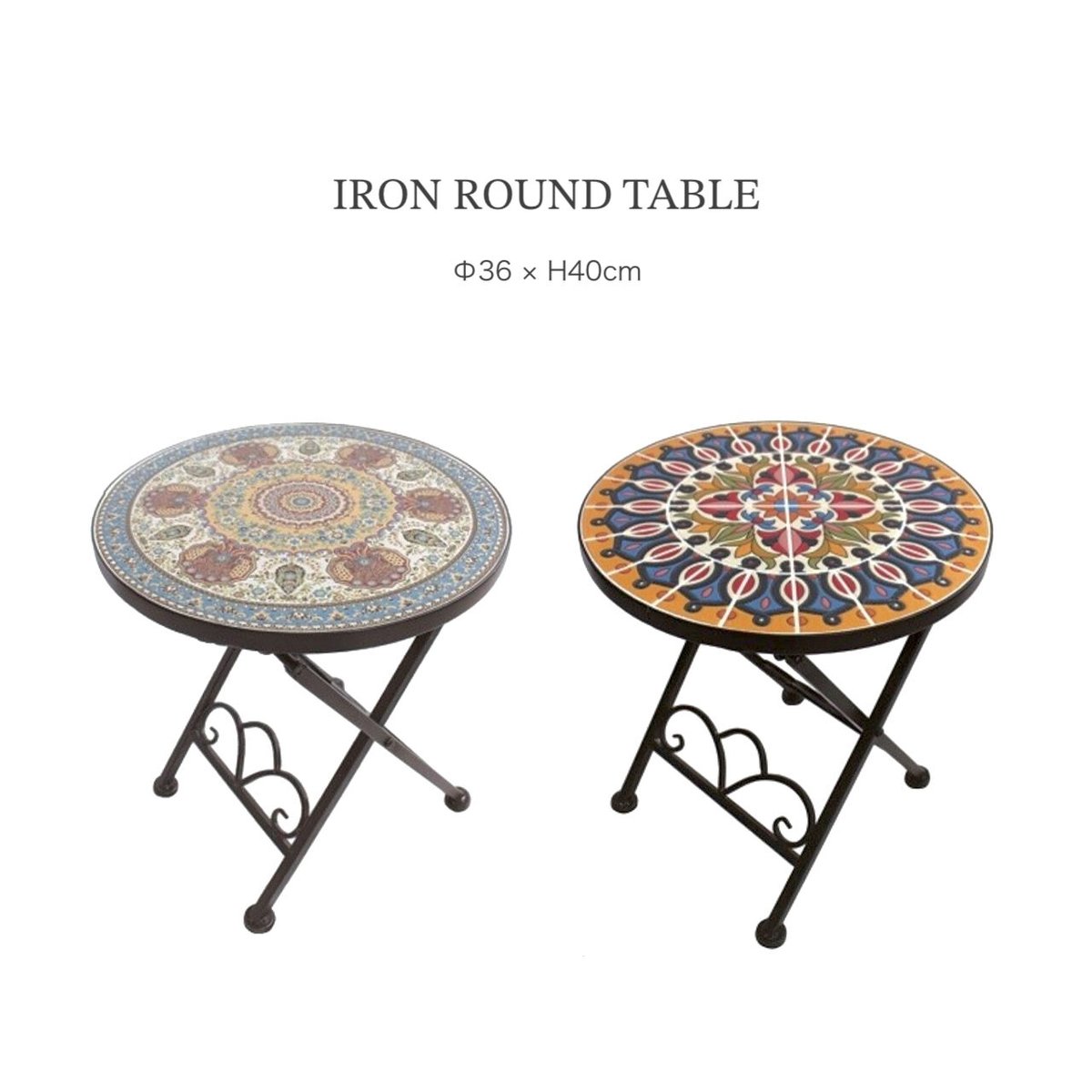 IRON ROUND TABLE / タイル天板 / テーブル / 折りたたみ式 / サイドテ