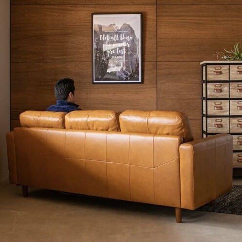 上質なオイルレザーの3人掛けソファ / MOCHA / 総革貼りレザーソファ