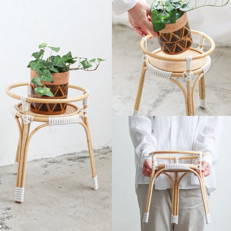NATURAL RATTAN PLANTER STAND / ナチュラルなスタイリングの丸形プランタースタンド / Sサイズ , Lサイズ