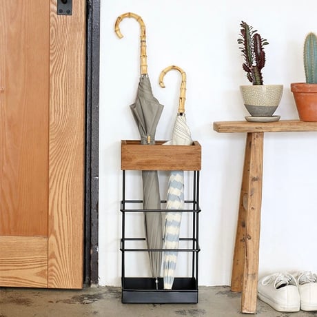 IRON + PINE WOOD UMBRELLA STAND / シンプルでスタイリッシュな傘立て / IVORY , BLACK