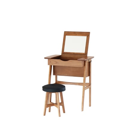 Dresser + Stool / オークの美しい木目のデスクにもなるドレッサーとスツール / コンパクト設計 / ミラー収納