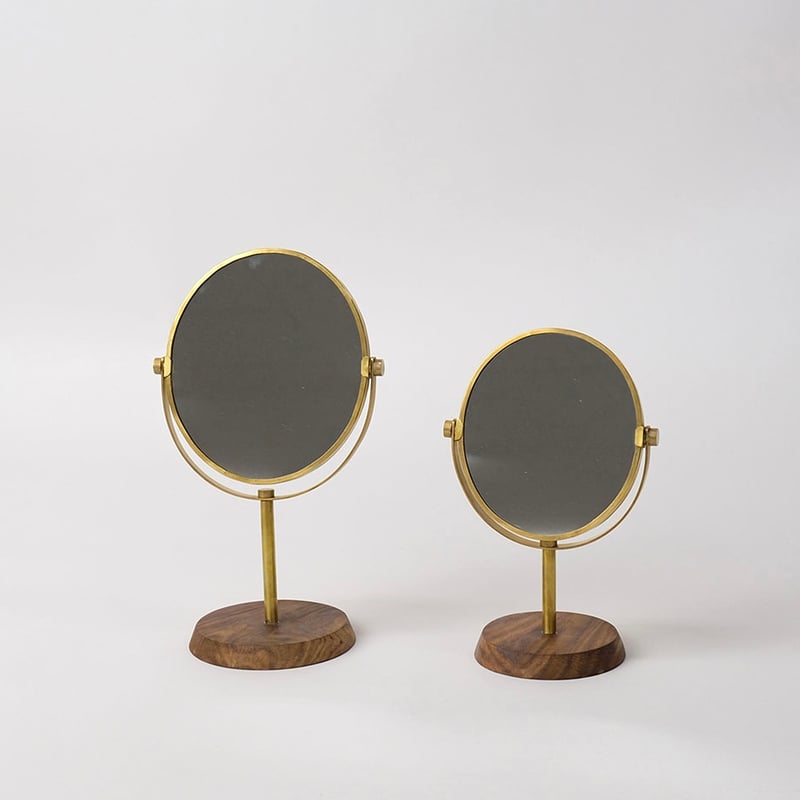 BRASS 'N' WOOD DESKTOP MIRROR / 真鍮と天然木の洗練されたスタン