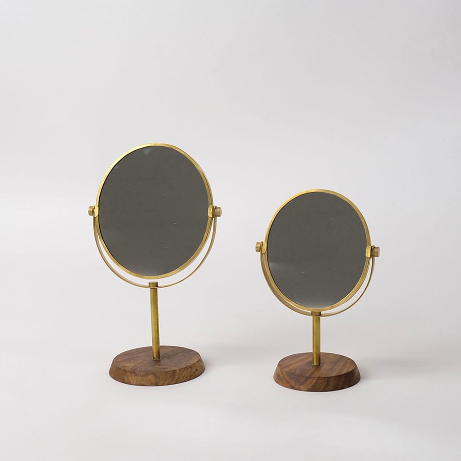 BRASS 'N' WOOD DESKTOP MIRROR / 真鍮と天然木の洗練されたスタン
