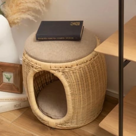 STOOL for PET HOUSE / ペットスツール /ラタン/ 座面取り外し可 / 内クッション取り外し可