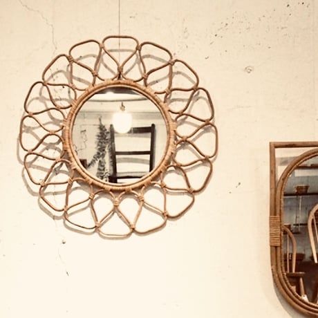 FLOWER MIRROR 45cm / ラタン素材 / サイズ φ450×d20mm / ラタンミラー/ フラワーミラー