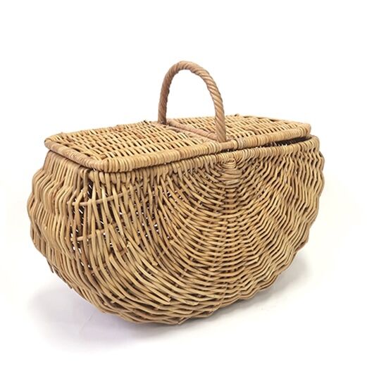 ラタン製ハンドル付き収納バスケット42*43cm ラタンの温もりを感じるフタ付きワンハンドルバスケット / Lサイズ
