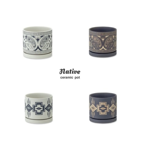 NATIVE CERAMIC POT 03 / マットな質感に繊細で美しい柄を施したパターンポット / NATIVE , PAISLEY , TRIBAL