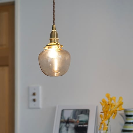 POMME GRASS PENDANT / ガラス ペンダントライト / ラウンドガラスシェード  + 真鍮灯具60cm シーリングカバー付き / E17 / ※電球なし