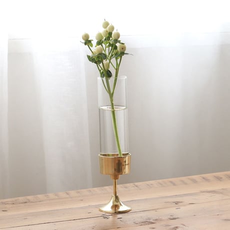BRASS CANDLE STAND FLOWER VASE / 真鍮スタンドのフラワーベース / S , L サイズ / ガラスのフラワーベース / 花瓶 / ガラスベース