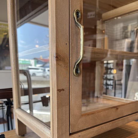 WOOD KITCHEN CABINET / 大きめサイズでたくさん収納 両サイドもガラス面 / サイズ : W380×D250×H400mm  キッチン収納キャビネット ガラスショーケース