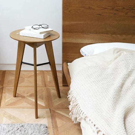 WOOD SIDE TABLE / ラウンド サイドテーブル / ベッドサイドテーブル ナイトテーブル / サイズ : W405 x D415 x H590 mm