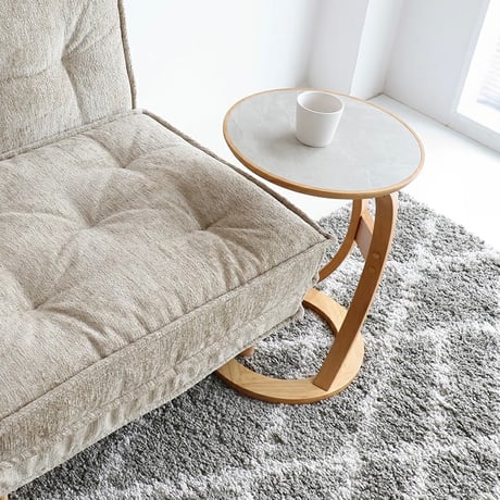 NATURAL × GRAY ROUND SIDE TABLE /ノートPCが乗せれる木製でおしゃれなサイドテーブル  / ソファサイド テーブル / 円形 ラウンドテーブル