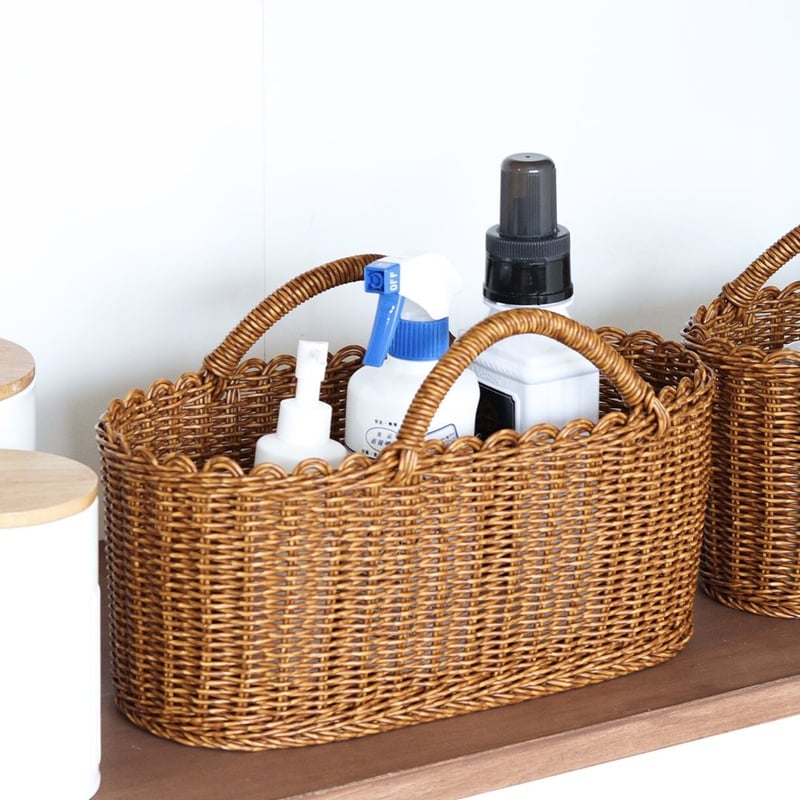 水洗いができる手編みのハンドルバスケット / Sサイズ , Lサイズ