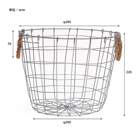ＤＵＳＡＵＬＥ  ＲＯＵＮＤ  ＷＩＲＥ ＢＡＳＫＥＴ  / 無機質なワイヤーと柳のハンドルをアクセントにしたラウンドバスケット / ワイヤーバスケット
