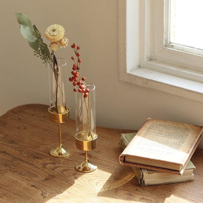 BRASS CANDLE STAND FLOWER VASE / 真鍮スタンドのフラワーベース BRASS CANDLE STAND FLOWER VASE / 真鍮スタンドのフラワーベース