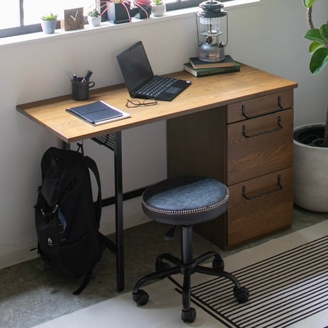 IRON × WOOD DESK / アイアンとオーク突板のコラボデスク /  幅100cm→120cm 伸長式デスク / ヴィンテージ テイスト
