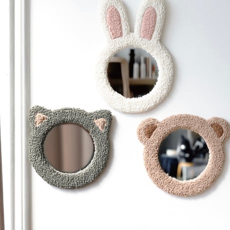PUFFY ANIMAL MIRROR / teddy（くま）kitten（こねこ）bunny（うさぎ）/ 壁掛けミラー