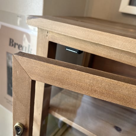 WOOD KITCHEN CABINET / 大きめサイズでたくさん収納 両サイドもガラス面 / サイズ : W380×D250×H400mm  キッチン収納キャビネット ガラスショーケース