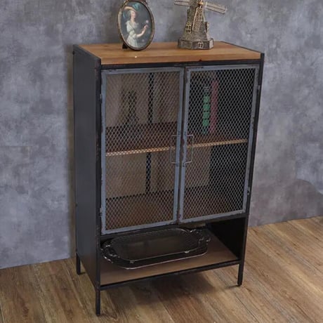 IRON + WOOD MESH CABINET / アイアン × ウッドの存在感のある 無機質なキャビネット / メッシュ メタルキャビネット