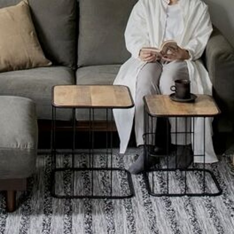 無垢材の天板とアイアンのサイドテーブル / IRON×WOOD サイドテーブル