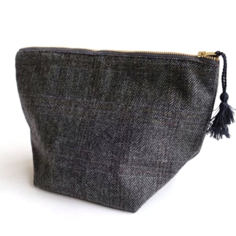 Horn please made / WOOL POUCH  GY / ヘリンボーンチェック / ウールポーチ / 化粧ポーチ