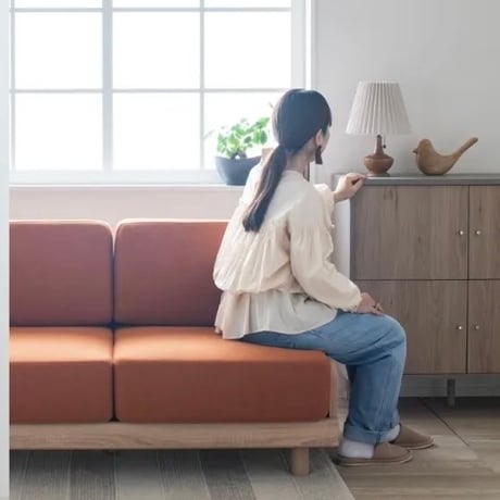 SOFA FABRIC 2P / GRAY , KHAKI , ORANGE / 体が沈み過ぎない固さのしっかりとした座り心地のソファ