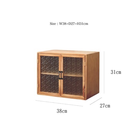 WOOD CABINET / サイズ 38x27xH31cm /  天然木 ガラス マルチキャビネット /  擦りガラス / キッチン収納