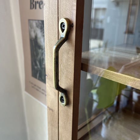 WOOD KITCHEN CABINET / 大きめサイズでたくさん収納 両サイドもガラス面 / サイズ : W380×D250×H400mm  キッチン収納キャビネット ガラスショーケース