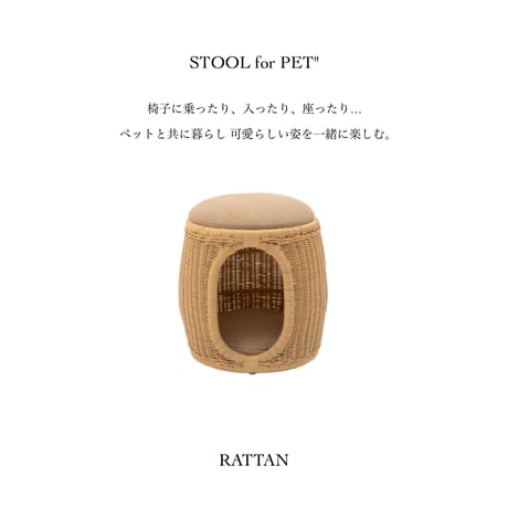 STOOL for PET HOUSE / ペットスツール /ラタン/ 座面取り外し可 / 内クッション取り外し可