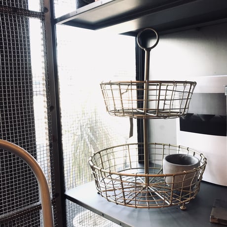 WIRE ROUND BASKET / 2tray / Gold ワイヤーシェルフ