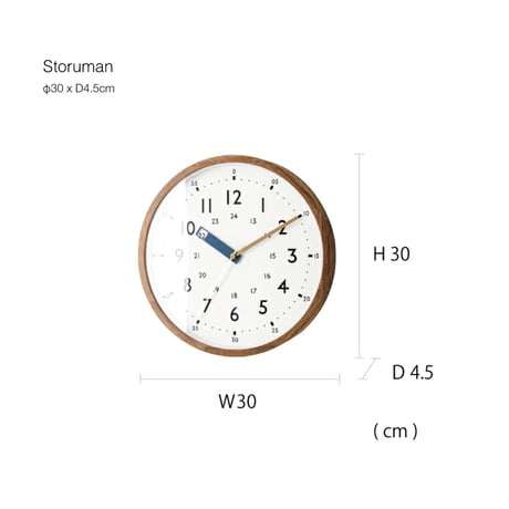 WOOD CLOCK  電波時計 / BLUE , YELLOW , RED / Storuman / サイズ : φ30 x D4.5cm  / 掛け時計 / 壁掛け時計