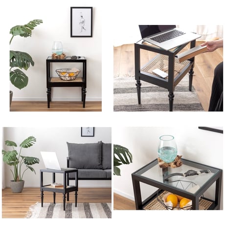 Natural × Classical SHELF / ナチュラルクラシカルな収納棚 / SIDE TABLE / 収納棚 / ガラス天板 / サイズ : W40×D30×H50cm