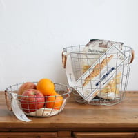 ＤＵＳＡＵＬＥ  ＲＯＵＮＤ  ＷＩＲＥ ＢＡＳＫＥＴ  / 無機質なワイヤーと柳のハンドルをアクセントにしたラウンドバスケット / ワイヤーバスケット