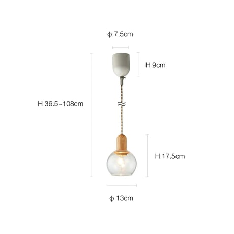 Kleff pendant light / ナチュラルで木目の美しいオーク材のミニマルキュートなペンダントライト / CL クリアガラス BU バブルガラス