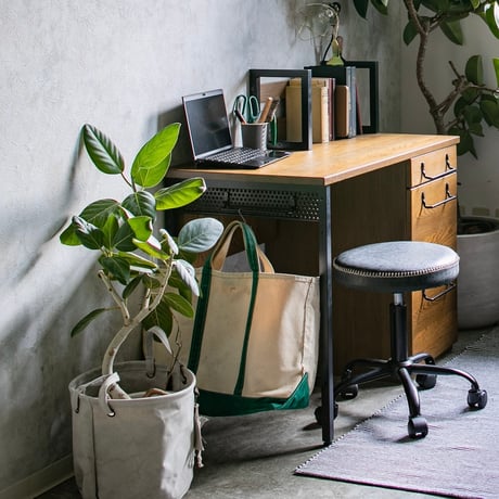 IRON × WOOD DESK / アイアンとオーク突板のコラボデスク /  幅100cm→120cm 伸長式デスク / ヴィンテージ テイスト