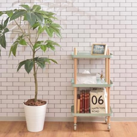 WAGON RACK 03 / WHITE , GREEN /ナチュラルなカラーリングと素材感の3段収納ワゴン / 北欧インテリア / キッチンワゴン / 収納棚 / キャスター付き