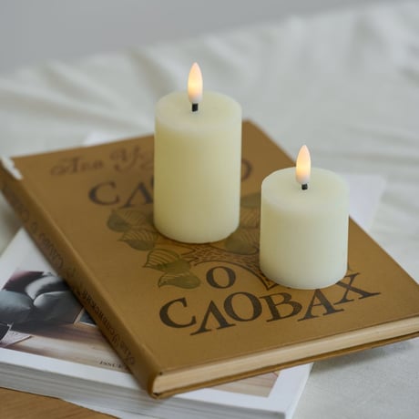 ACACIA WOOD CANDLE HOLDER + LED CANDLE / キャンドル ボーティブ 2個付き