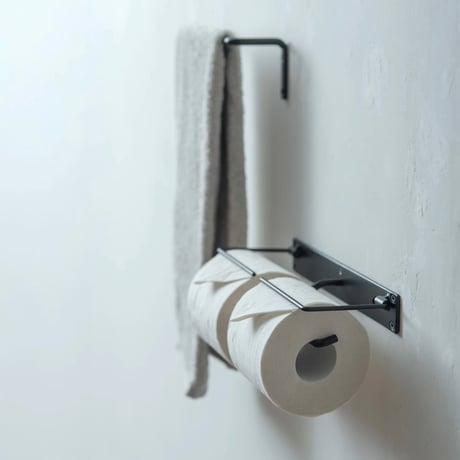IRON stylish TOILET PAPER HOLDER W + SHELF L  / シンプルで清潔感のあるシェルフ&トイレットペーパーホルダー / ダブル
