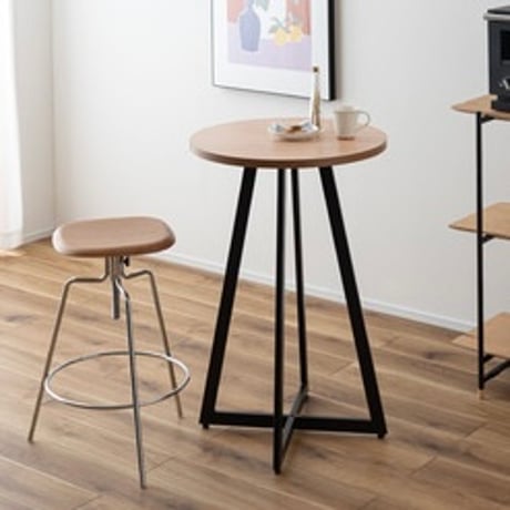 IRON LEG × WOOD ROUND TABLE /  NATURAL / スタイリッシュなアイアン脚のハイテーブル / H90.5cm