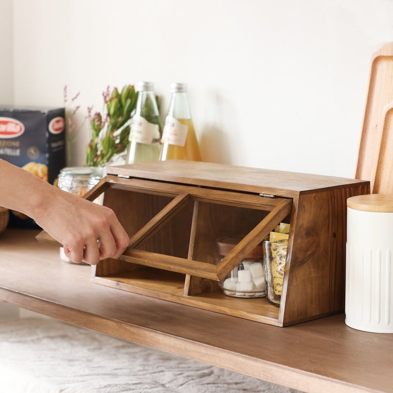 木製ラック ガラス扉付き PINE WOOD スパイスラック / グラス収納 ガラス扉のついた卓上スパイス