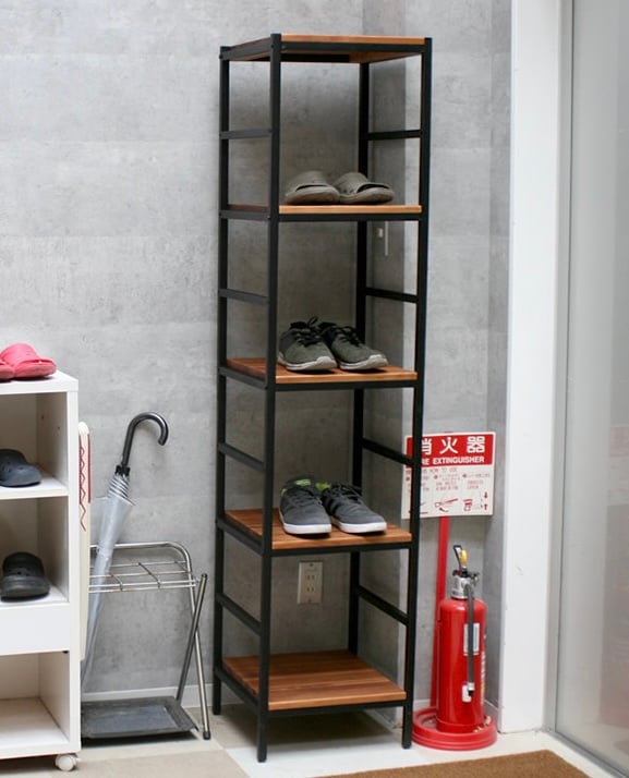 アイアン×パイン材 棚板が可動式の5段シェルフ / 4段ラック / サイズ