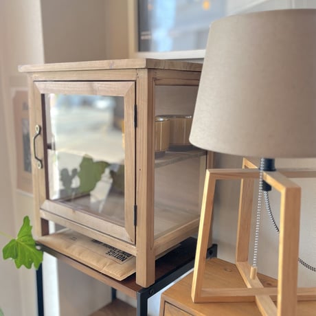 WOOD KITCHEN CABINET / 大きめサイズでたくさん収納 両サイドもガラス面 / サイズ : W380×D250×H400mm  キッチン収納キャビネット ガラスショーケース