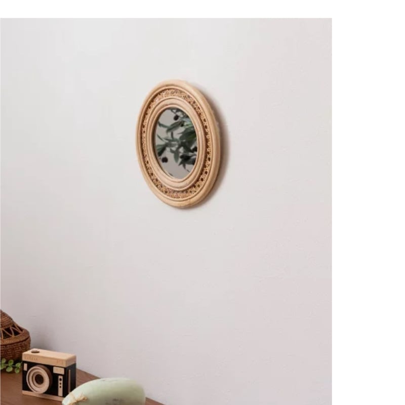 RATTAN ROUND MIRROR + STAND / ラタン素材のラウンドミラー / ス