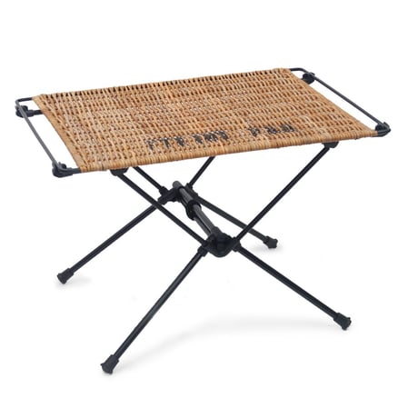 FOLDING RATTAN TABLE / BY THE AROROG / 折り畳みスタンドとラタン製の天板を合わせたサイドテーブル。