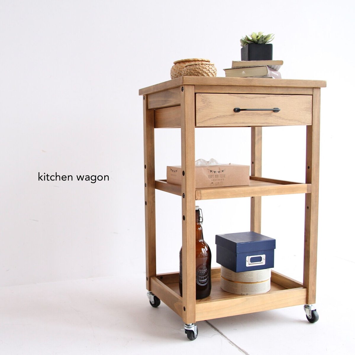 Rasic Wagon キャスター付き木製ワゴン モルタル天板 Rasic Wagon キャスター付き木製ワゴン モルタル天板