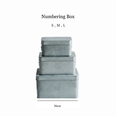 3SIZE BOX SET  / ブリキ素材のナンバリングボックス / S , M , L ⚫︎3サイズセット