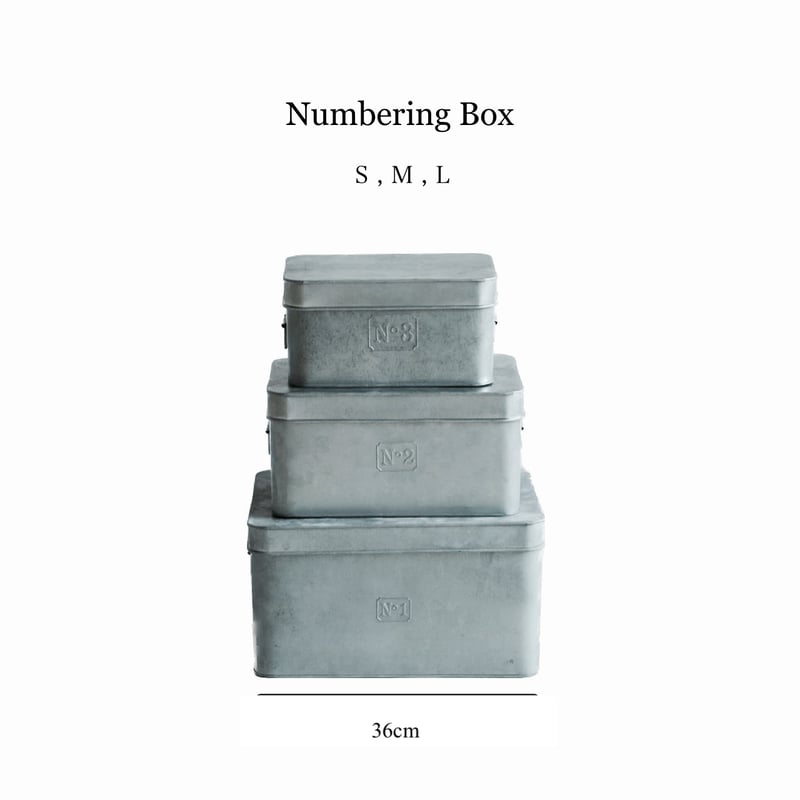 3SIZE BOX SET / ブリキ素材のナンバリングボックス / S , M , L ⚫