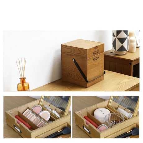 Wooden Box with mirror / 小物収納 / メイクボックス / 救急箱 ファーストエイドボックス / Wooden Cosme Box /木のぬくもりを感じるコスメボックス