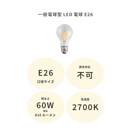 LED電球 / AXCIS E26 60W / エジソンバルブ / 定格寿命 : 20,000時間